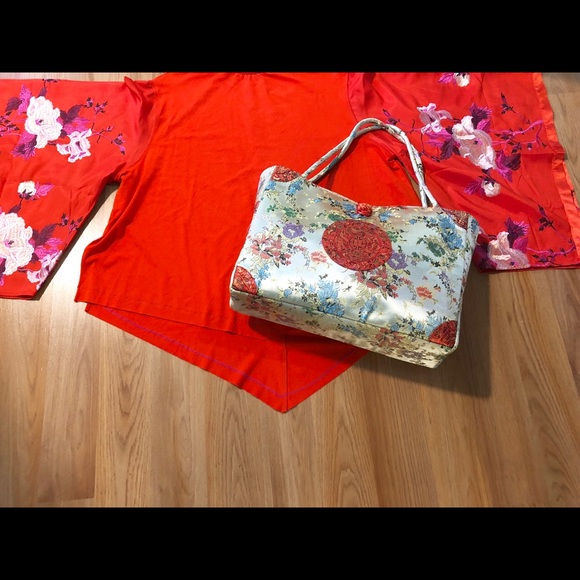 Authentic Vintage Asian Silk XL Tote Bag - Picture 1 of 8